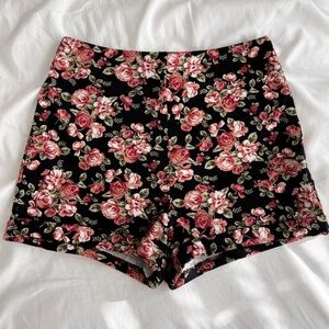 Forever 21 Black Floral Print High Waist Knit Micro Shorts Size XS Bloomcore